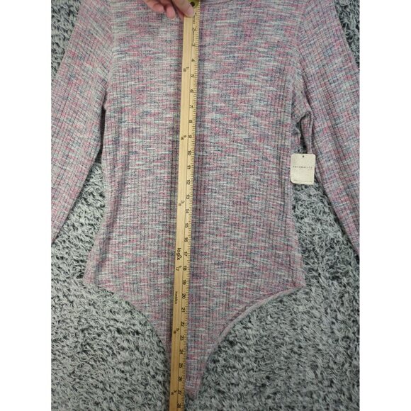 FREE PEOPLE Mockneck Long Sleeve Snap Back Bodysuit Women SZ L Colorful Rib Knit - Picture 7 of 10